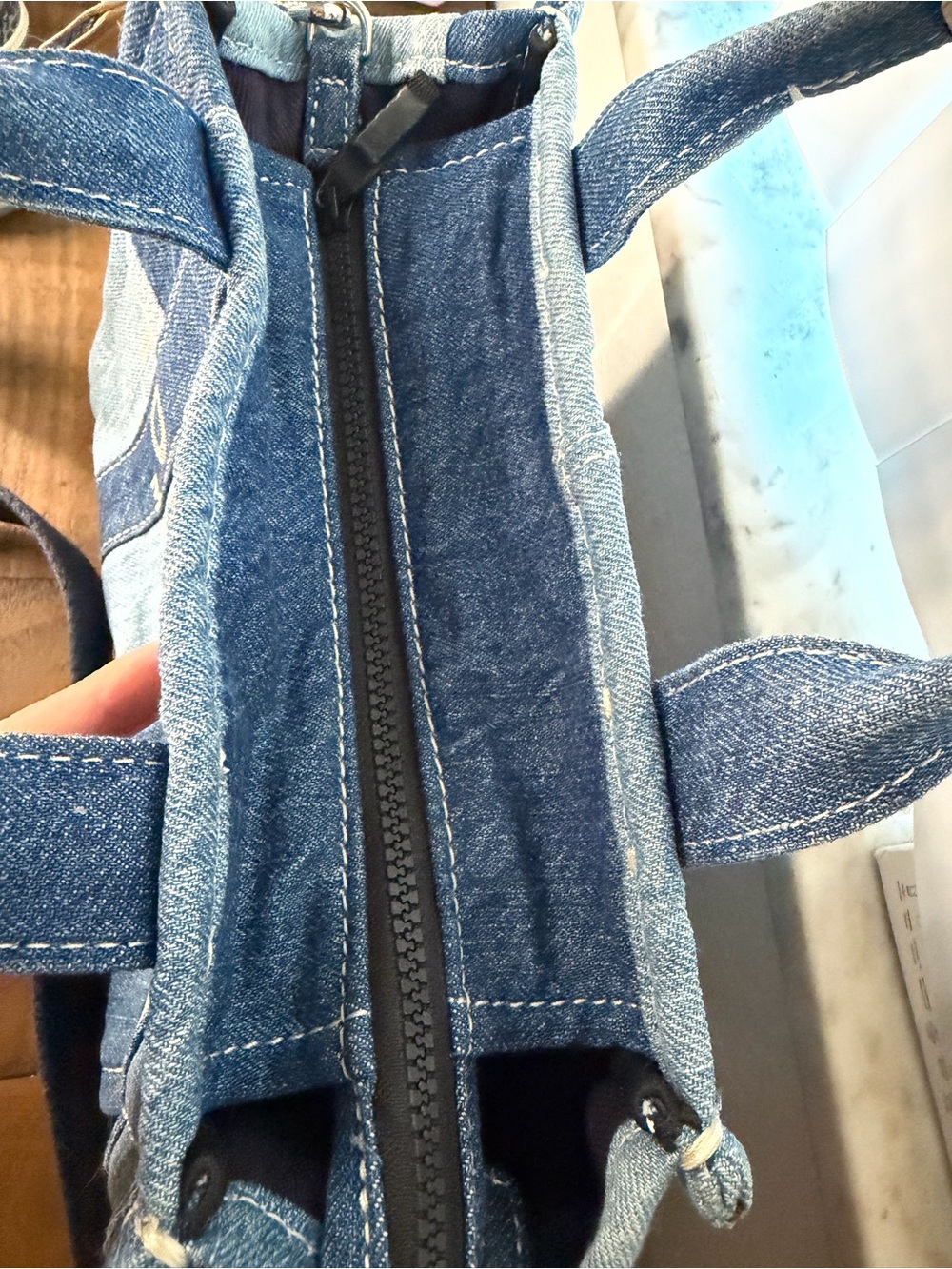 Marc Jacobs The Denim Tote Bag blue Jean white font small tote bag crossbody - Picture 4 of 13